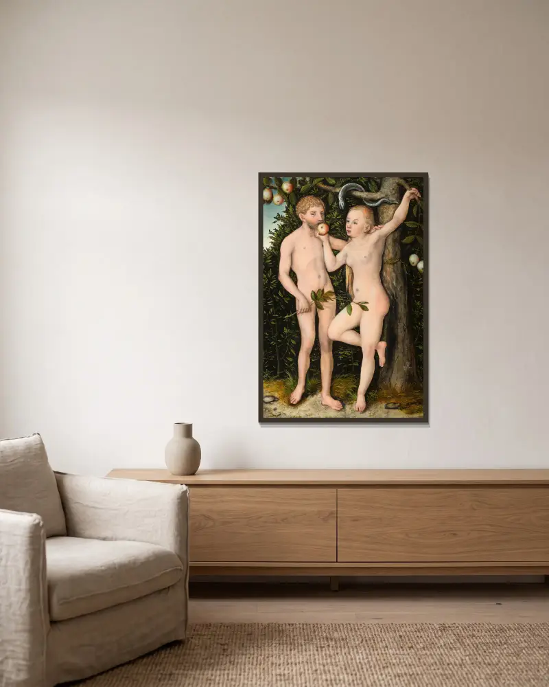 Adam a Eva, 1538, Lucas Cranach the Elder v rámu na stěně