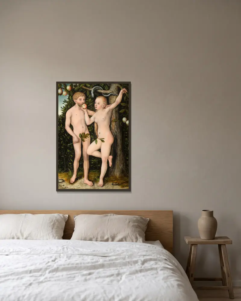 Adam a Eva, 1538, Lucas Cranach the Elder v rámu na stěně
