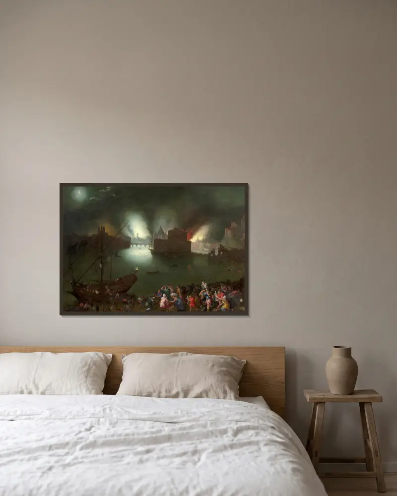 Aeneas rescuing his father from the burning Troy av Jan Brueghel The Elder inramad på en vägg