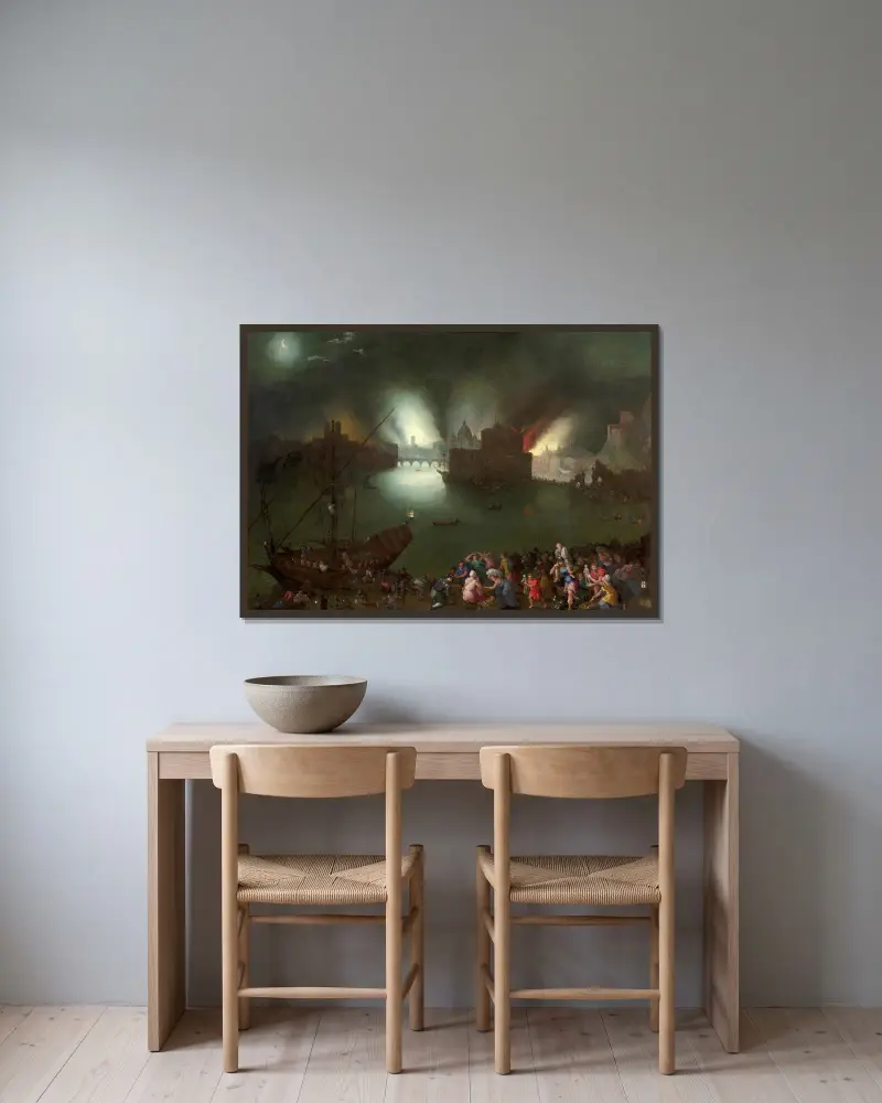 Aeneas rescuing his father from the burning Troy av Jan Brueghel The Elder inramad på en vägg