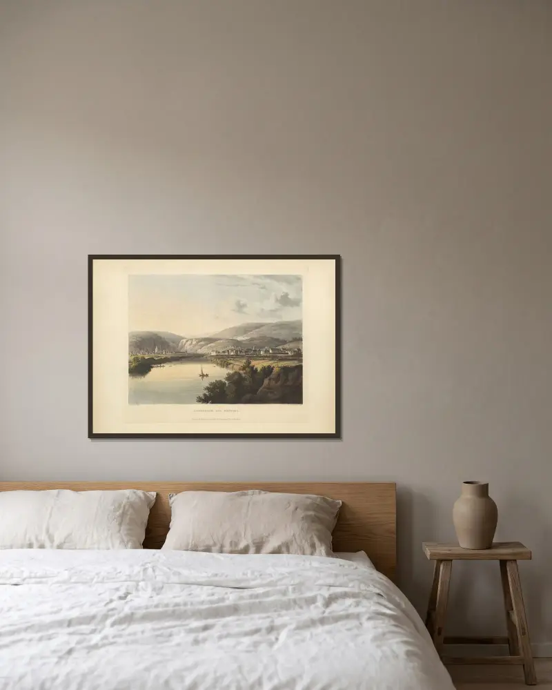 Andernach and Neuwied av Christian Georg Schütz the elder inramad på en vägg