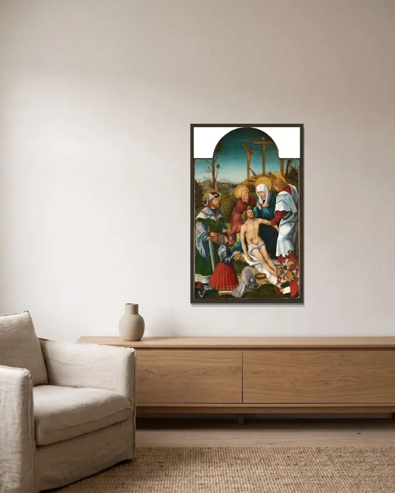 Beweinung Christi mit dem Heiligen Sigismund und einem knienden Stifter von Hans Burgkmair The Elder gerahmt an einer Wand