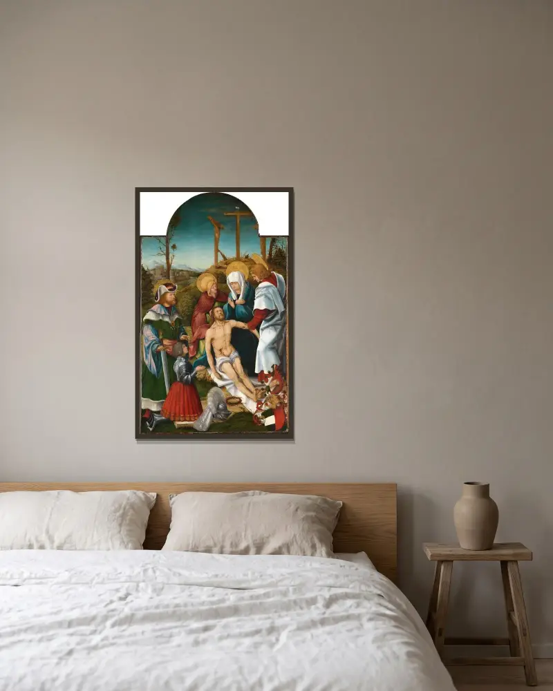 Beweinung Christi mit dem Heiligen Sigismund und einem knienden Stifter von Hans Burgkmair The Elder gerahmt an einer Wand