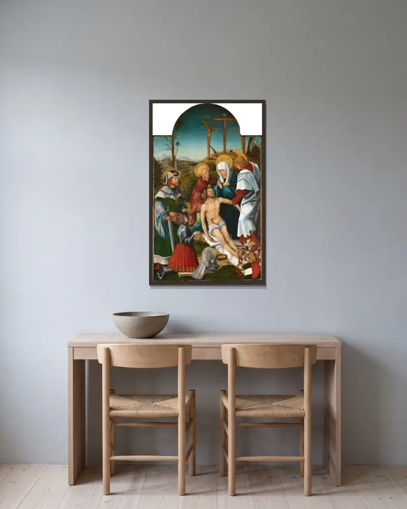 Beweinung Christi mit dem Heiligen Sigismund und einem knienden Stifter von Hans Burgkmair The Elder gerahmt an einer Wand