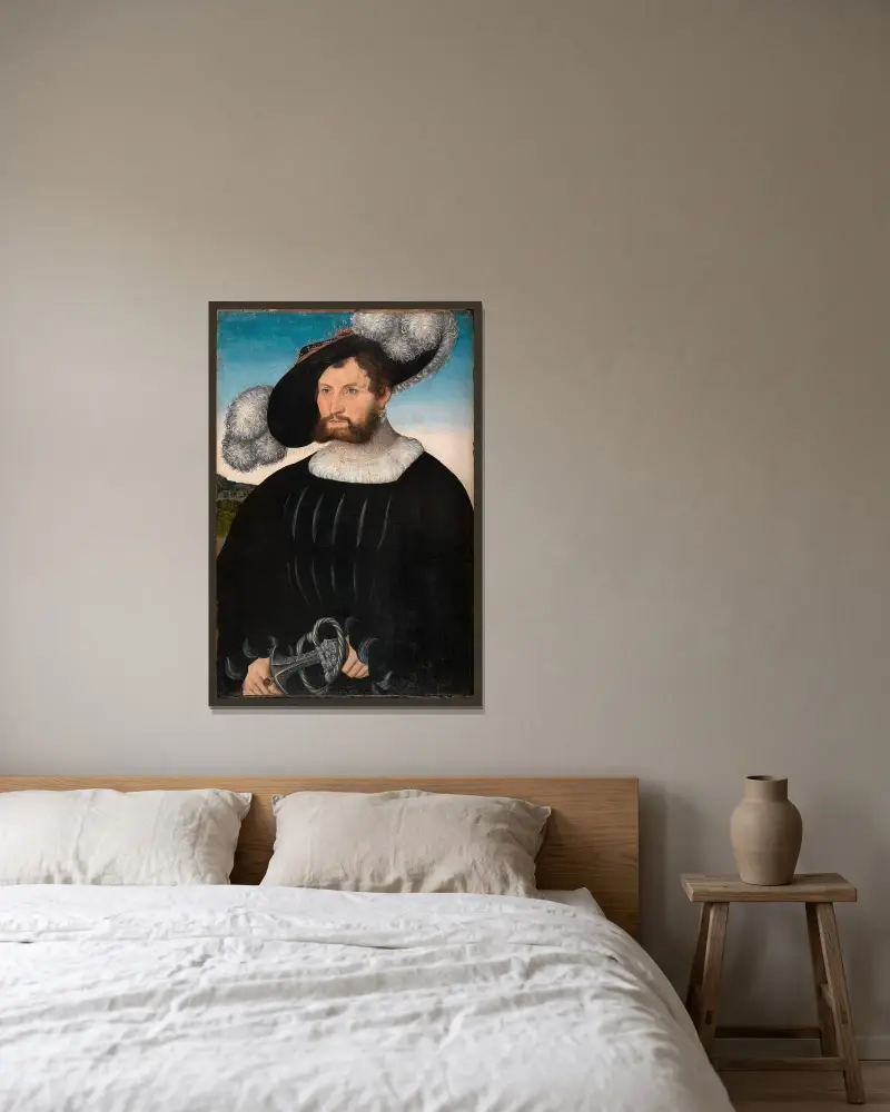 Bildnis des Herrn A. von Rechenberg av Lucas Cranach the Elder inramad på en vägg