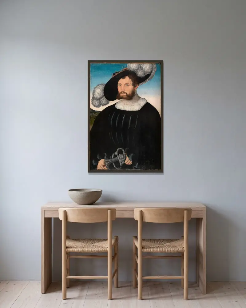 Bildnis des Herrn A. von Rechenberg av Lucas Cranach the Elder inramad på en vägg