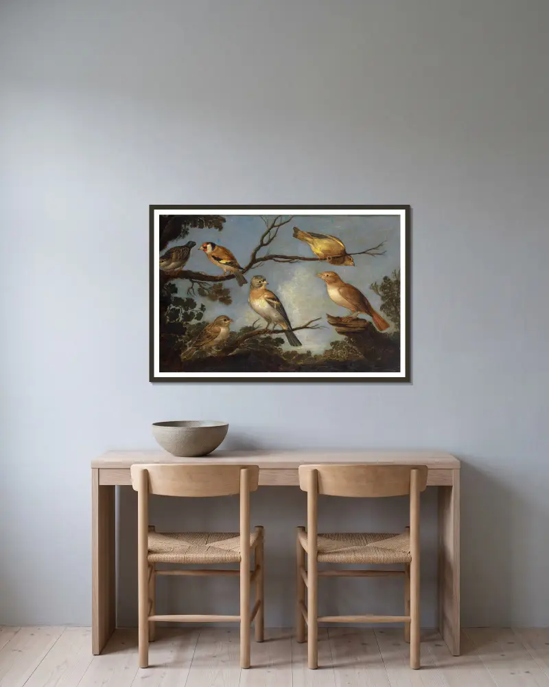 Birds on the Branches of a Tree av Jan Van Kessel The Elder inramad på en vägg