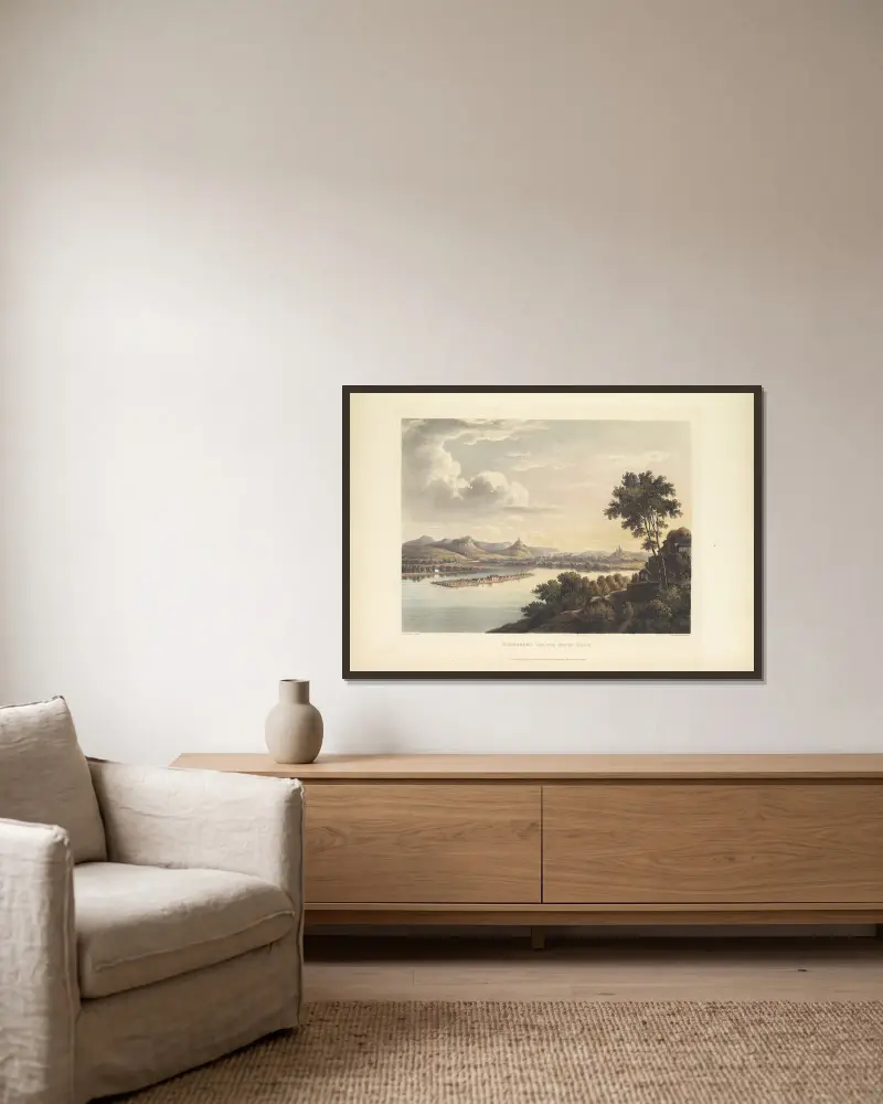 Bodesberg und die sieben Hügel von Christian Georg Schütz the elder gerahmt an einer Wand