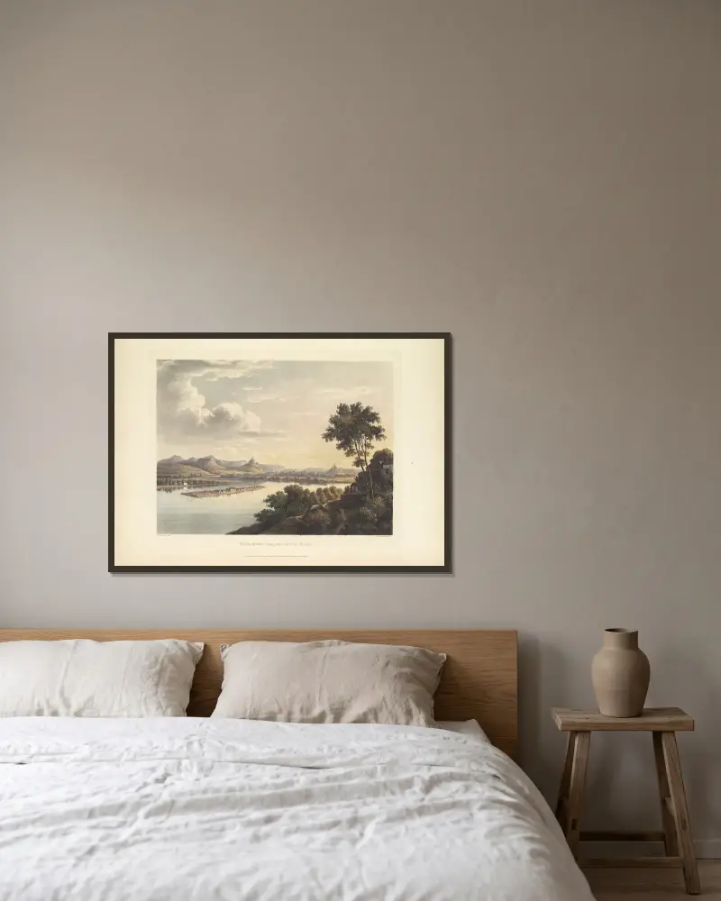 Bodesberg und die sieben Hügel von Christian Georg Schütz the elder gerahmt an einer Wand