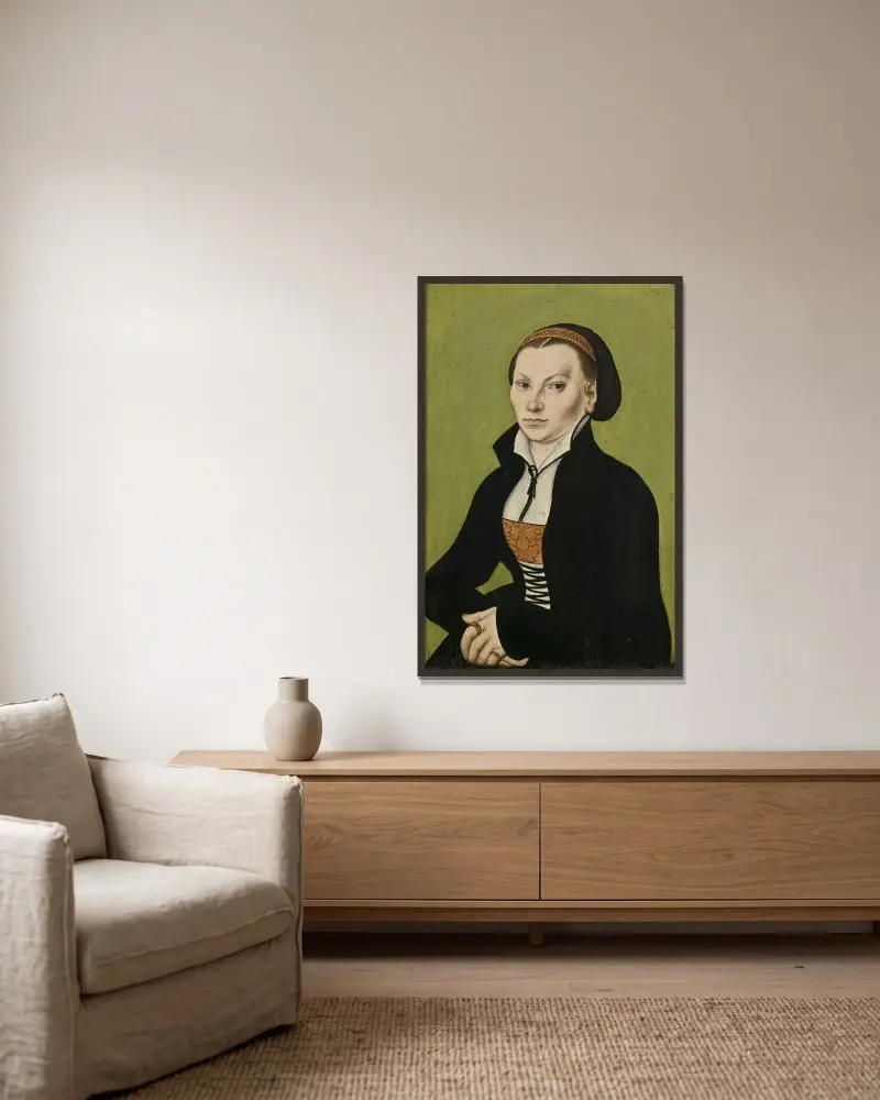 Catharina von Bora, wife of Martin Luther av Lucas Cranach the Elder inramad på en vägg