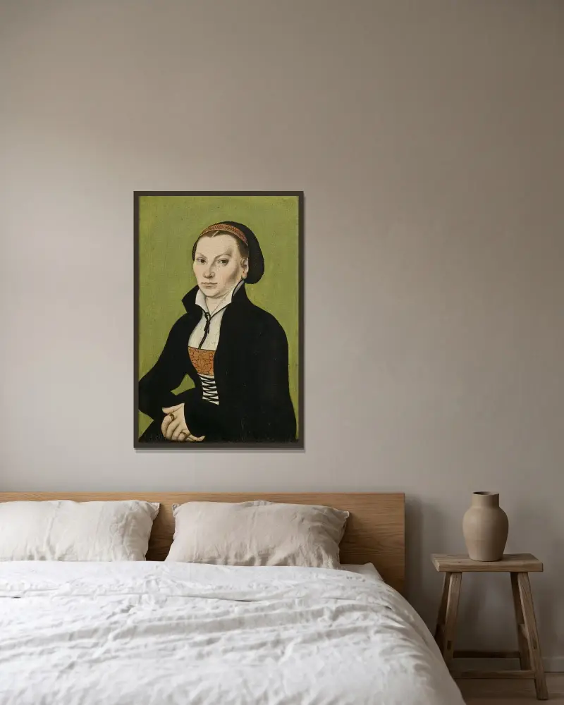 Catharina von Bora, wife of Martin Luther av Lucas Cranach the Elder inramad på en vägg