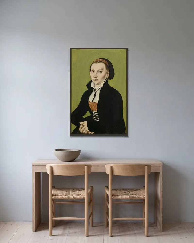 Catharina von Bora, wife of Martin Luther av Lucas Cranach the Elder inramad på en vägg