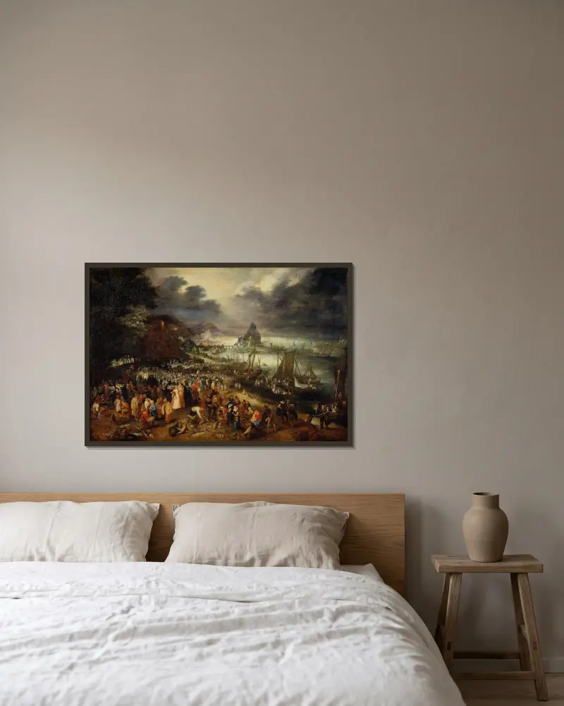 Kristus predikar från båten av Jan Brueghel The Elder inramad på en vägg