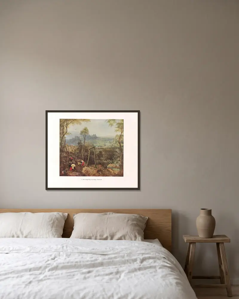 Der lustige Weg zum Galgen av Pieter Bruegel The Elder inramad på en vägg