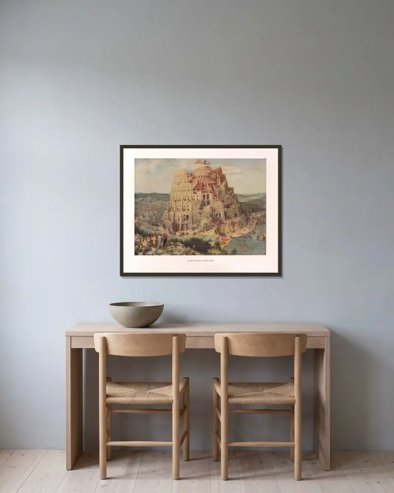 Der Turmbau zu Babel – Nr. 2 von Pieter Bruegel The Elder gerahmt an einer Wand