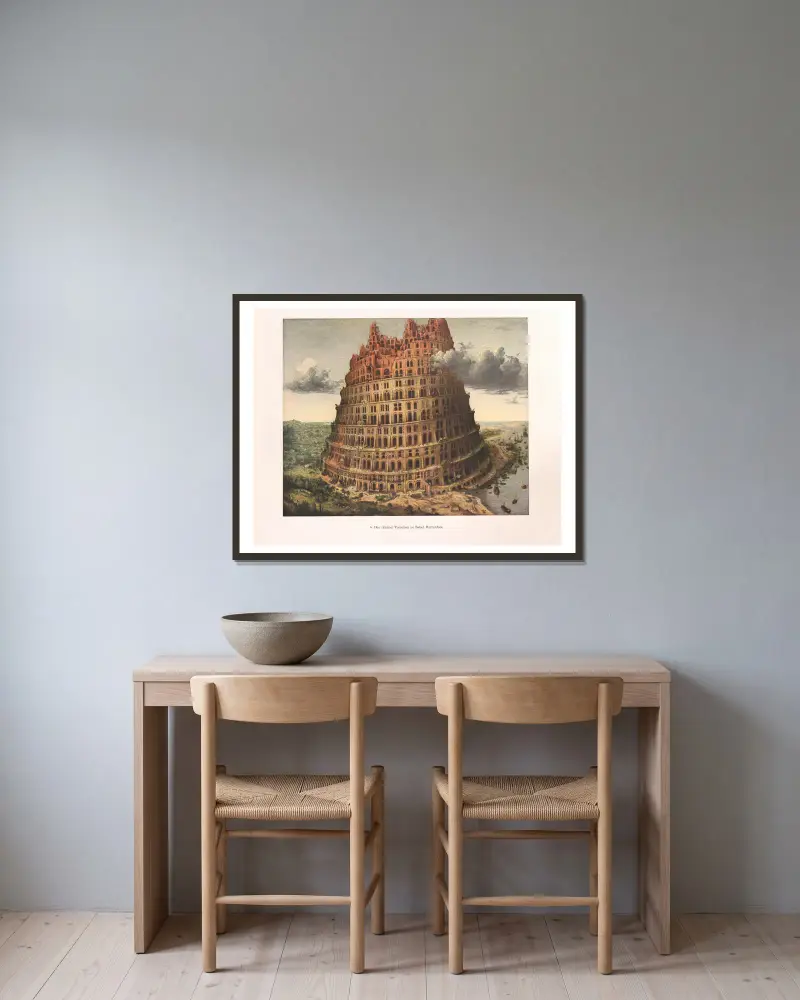 Stavba babylonské věže (malá) – Nr. 1, Pieter Bruegel The Elder v rámu na stěně