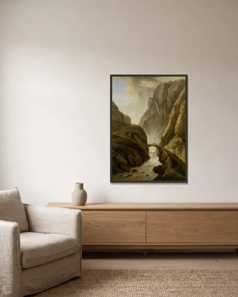 Čertův most na silnici přes Svatý Gotthard, Christian Georg Schütz the elder v rámu na stěně