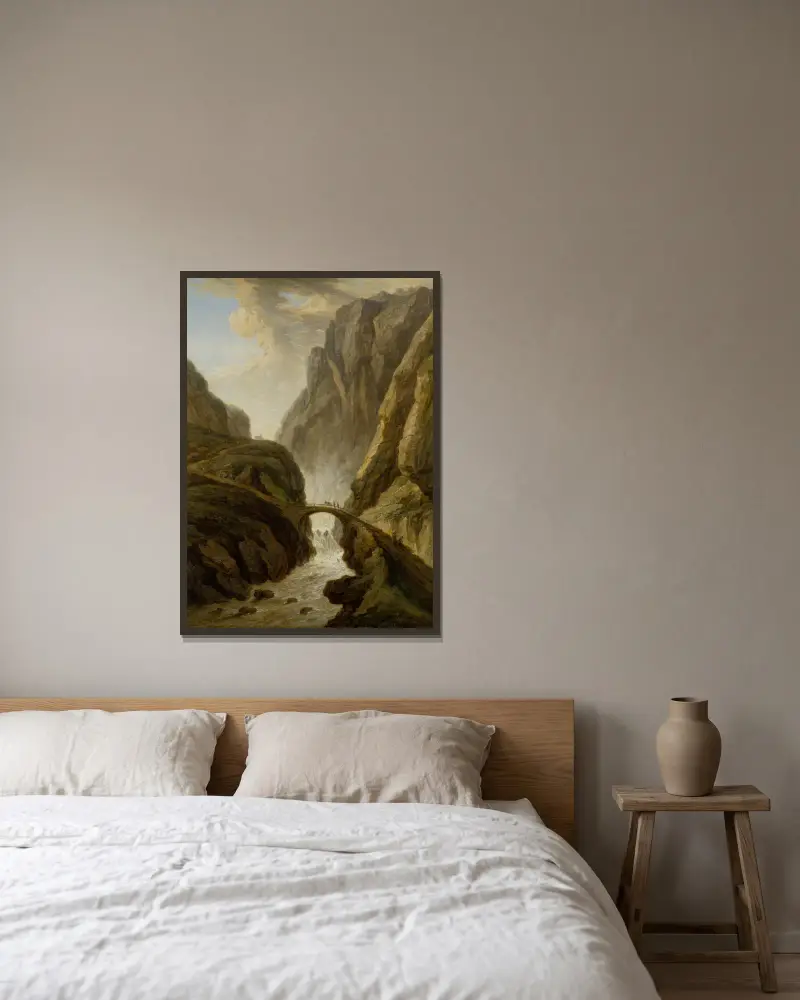 Čertův most na silnici přes Svatý Gotthard, Christian Georg Schütz the elder v rámu na stěně