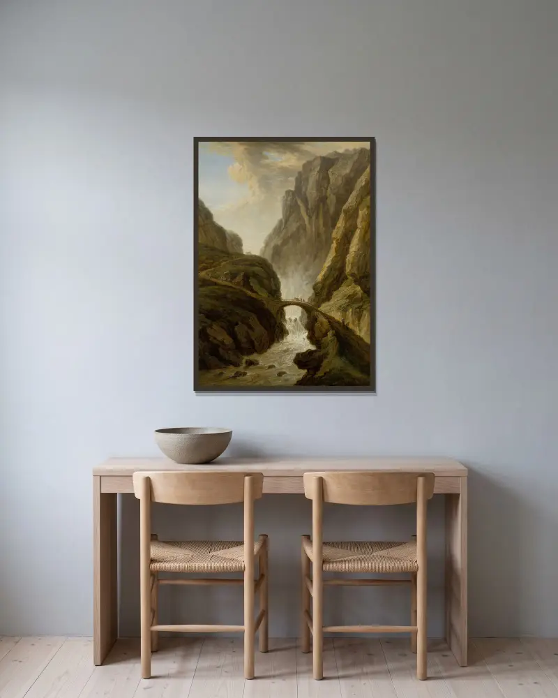 Čertův most na silnici přes Svatý Gotthard, Christian Georg Schütz the elder v rámu na stěně
