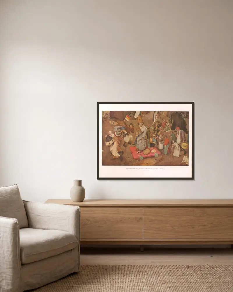 Die allegorische Figur der Fasten mit ihrem Gefolge av Pieter Bruegel The Elder inramad på en vägg