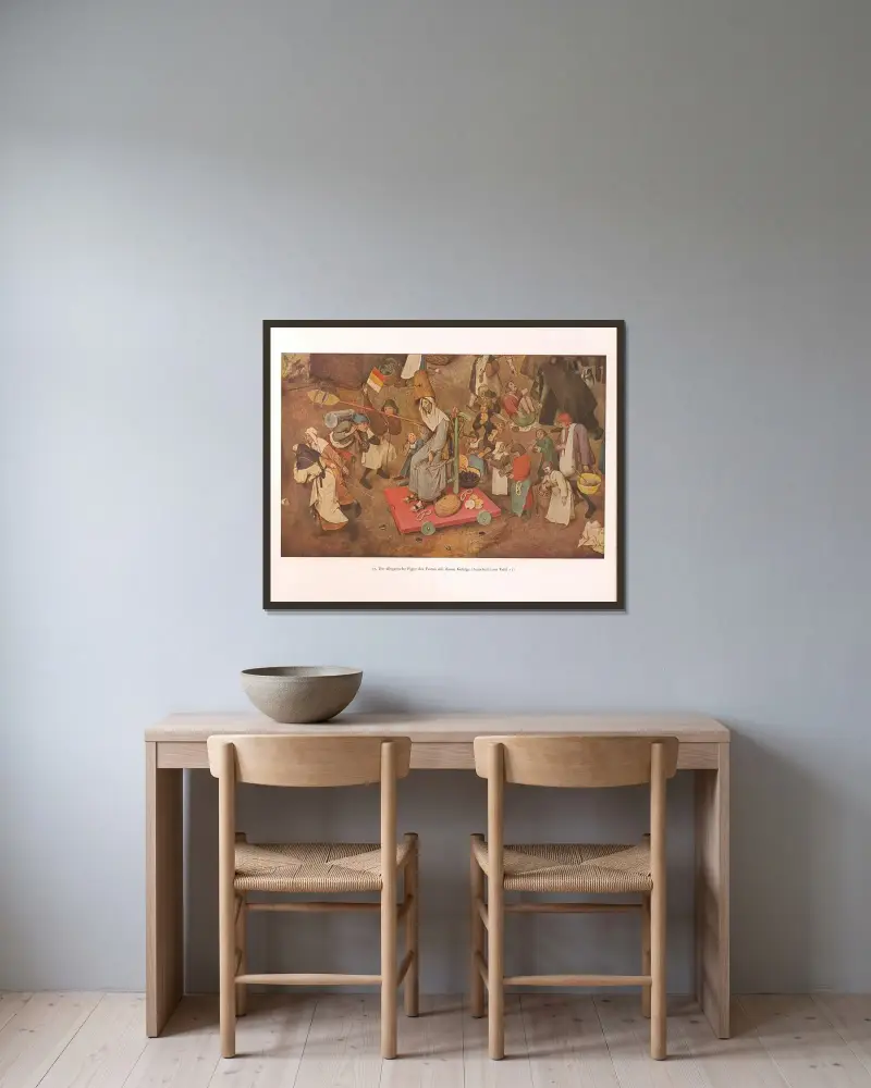 Die allegorische Figur der Fasten mit ihrem Gefolge av Pieter Bruegel The Elder inramad på en vägg