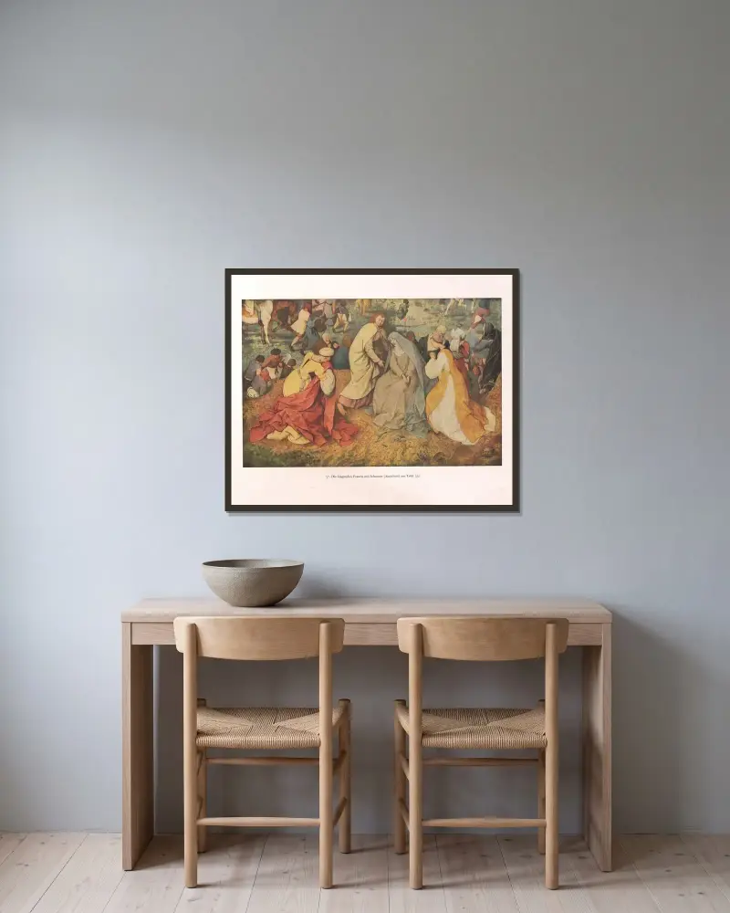 De klagande kvinnorna med Johannes av Pieter Bruegel The Elder inramad på en vägg