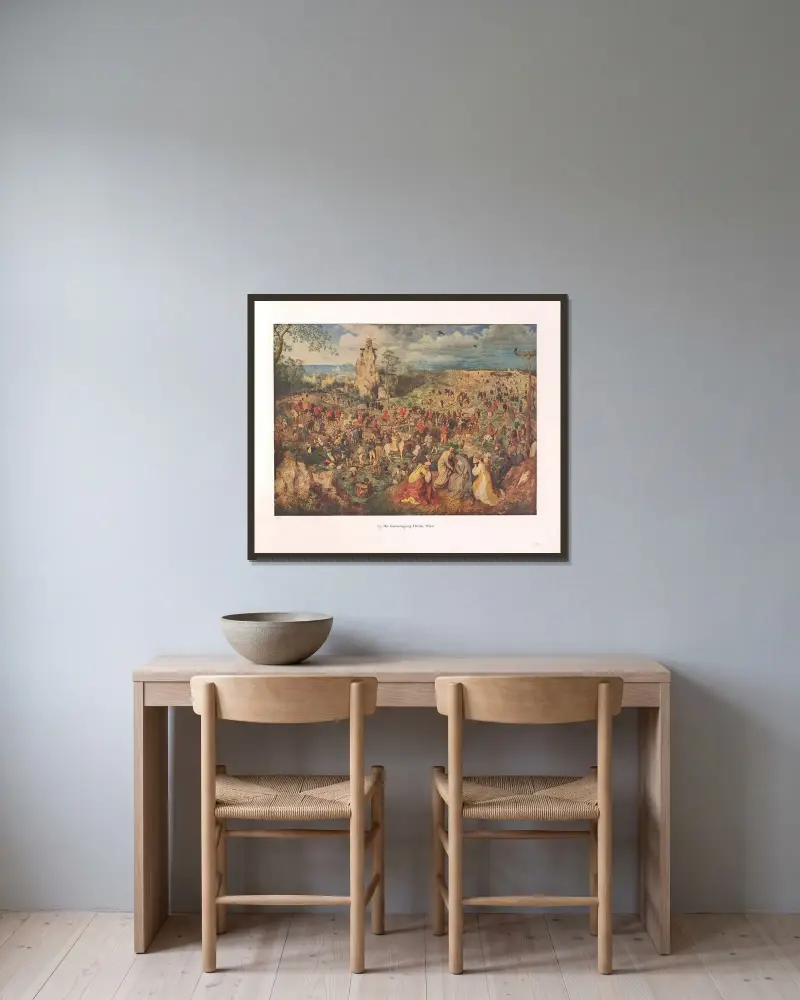 Die Kreuztragung Christi av Pieter Bruegel The Elder inramad på en vägg
