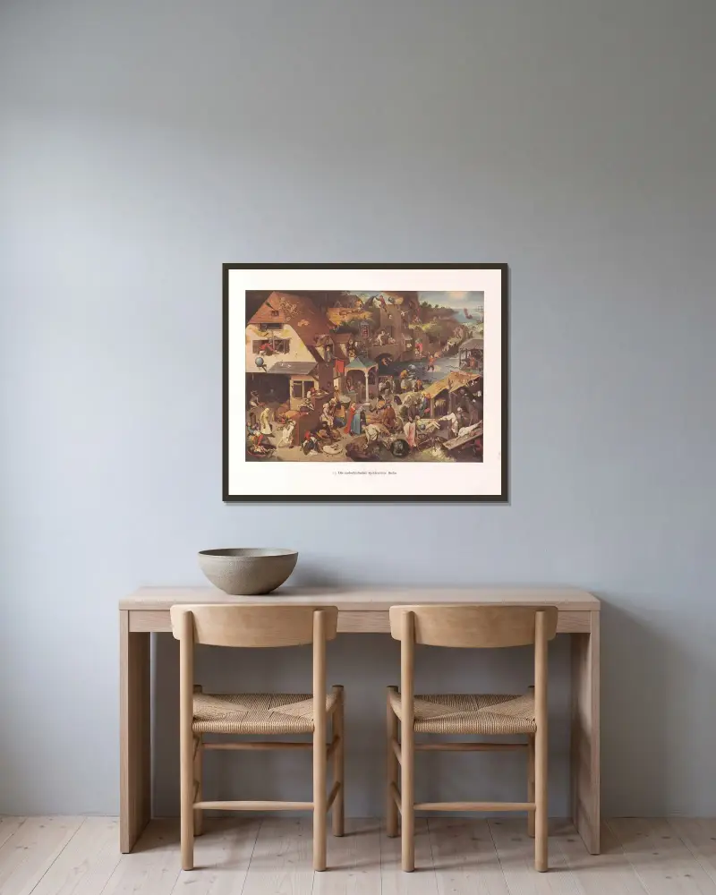 Die niederländischen Sprichwörter – nr 2 av Pieter Bruegel The Elder inramad på en vägg