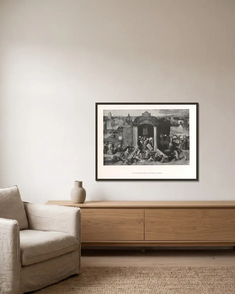 Die Vertreibung der Krämer aus dem Tempel av Pieter Bruegel The Elder inramad på en vägg
