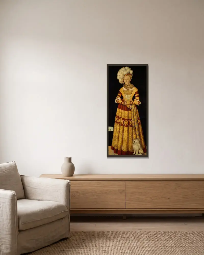 Duchess Katharina von Mecklenburg av Lucas Cranach the Elder inramad på en vägg