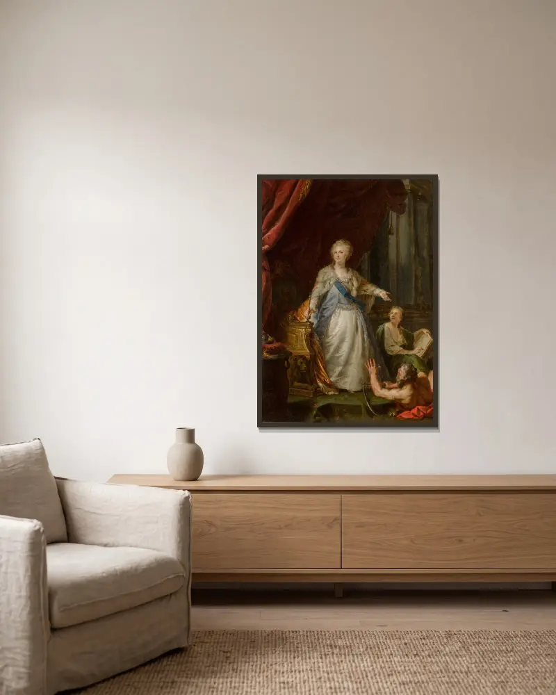 Empress Catherine II with Allegorical Figures of Saturn and History av Johann Baptist von Lampi the Elder inramad på en vägg