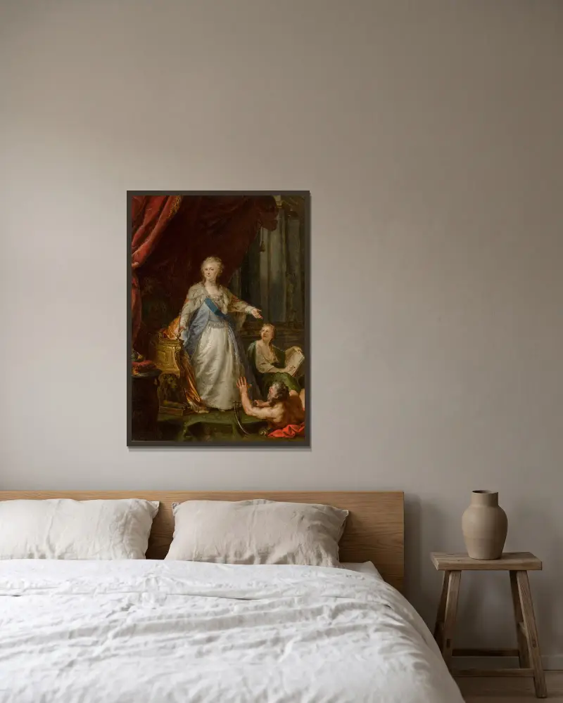 Empress Catherine II with Allegorical Figures of Saturn and History av Johann Baptist von Lampi the Elder inramad på en vägg