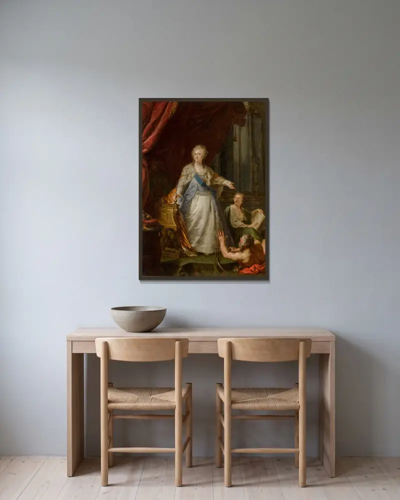 Empress Catherine II with Allegorical Figures of Saturn and History av Johann Baptist von Lampi the Elder inramad på en vägg