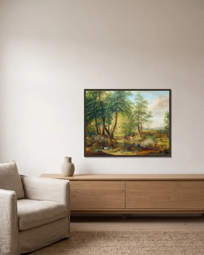 Översvämmade skogar nära Oberrad av Christian Georg Schütz the elder inramad på en vägg
