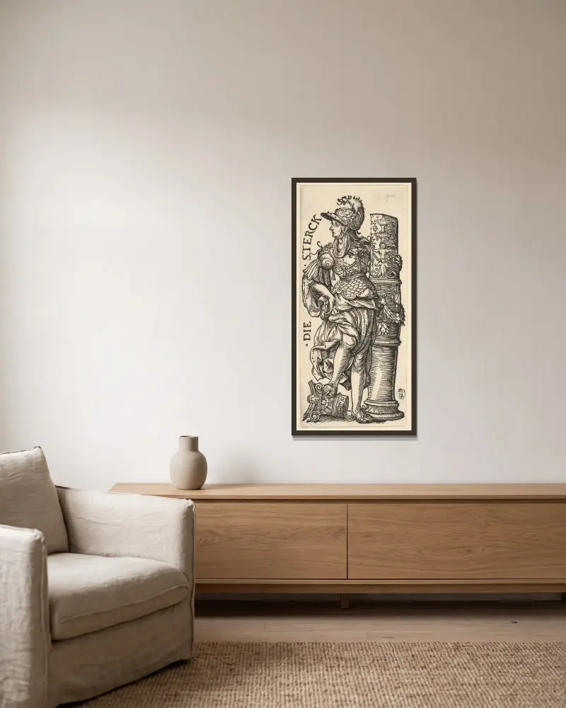 Tapferkeit (Die Sterck) von Hans Burgkmair The Elder gerahmt an einer Wand