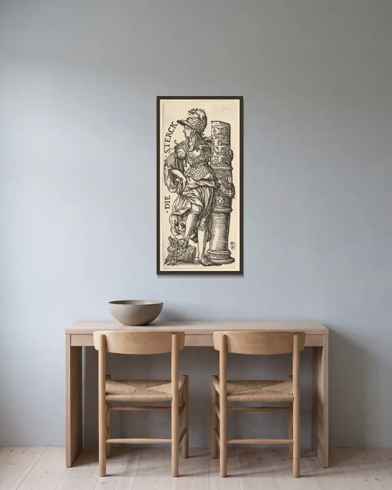 Tapferkeit (Die Sterck) von Hans Burgkmair The Elder gerahmt an einer Wand