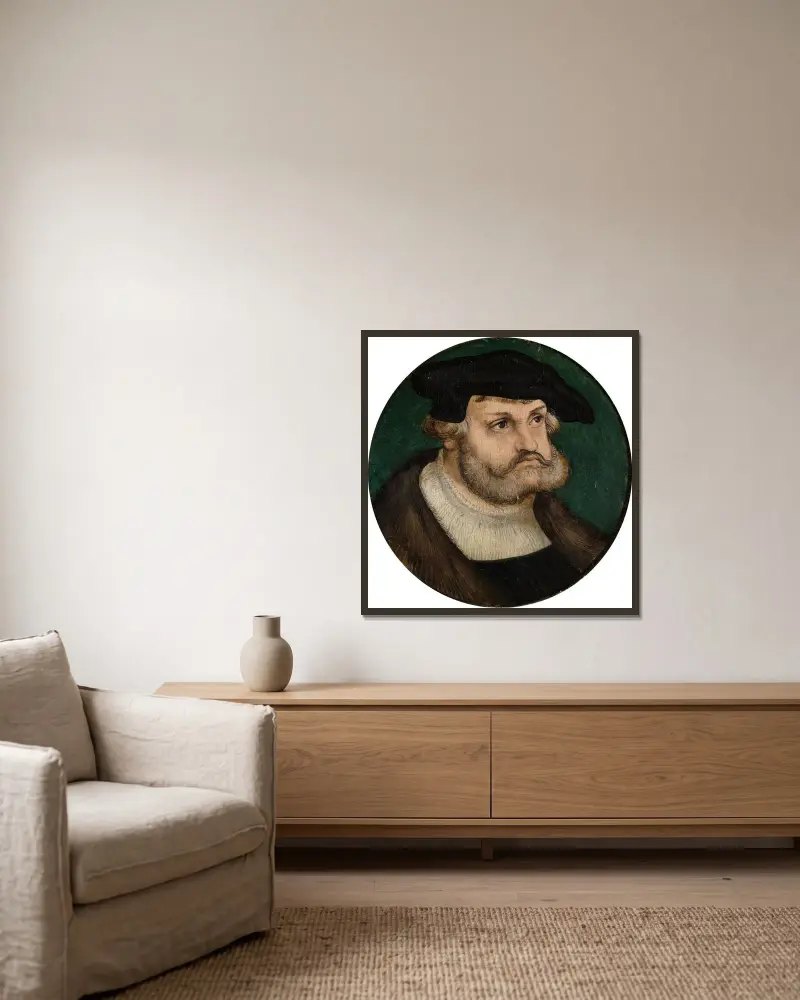 Friedrich der Weise Kurfürst von Sachsen av Lucas Cranach the Elder inramad på en vägg