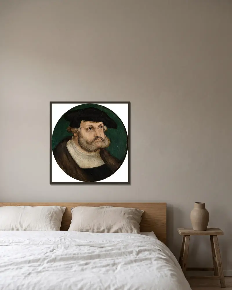 Friedrich der Weise Kurfürst von Sachsen av Lucas Cranach the Elder inramad på en vägg