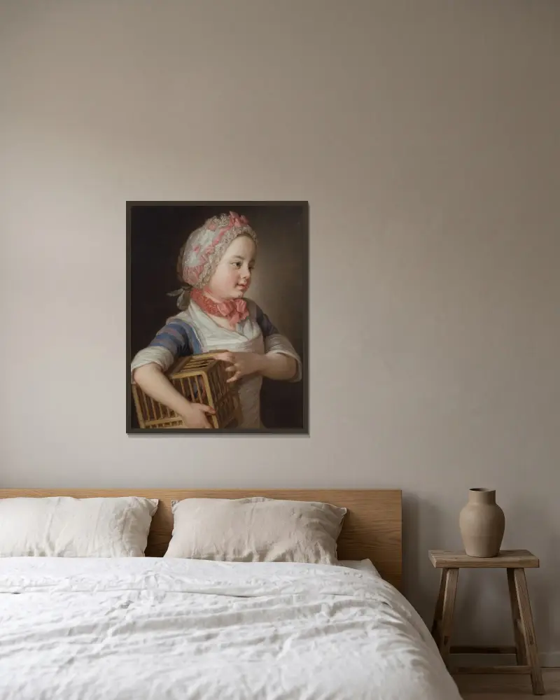 Flicka med domherre i bur av Per Krafft the Elder inramad på en vägg