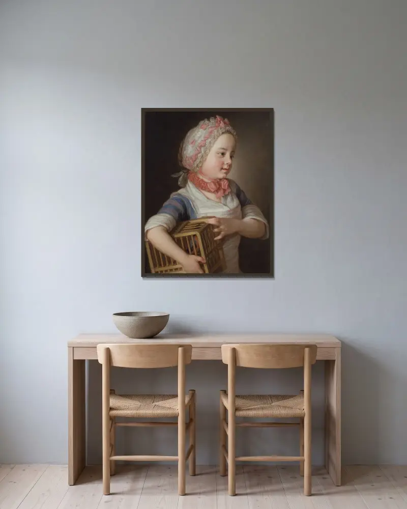 Flicka med domherre i bur av Per Krafft the Elder inramad på en vägg