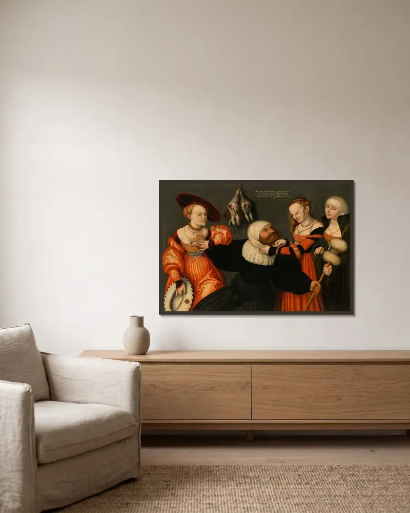 Herkules a Omfale, 1532, Lucas Cranach the Elder v rámu na stěně