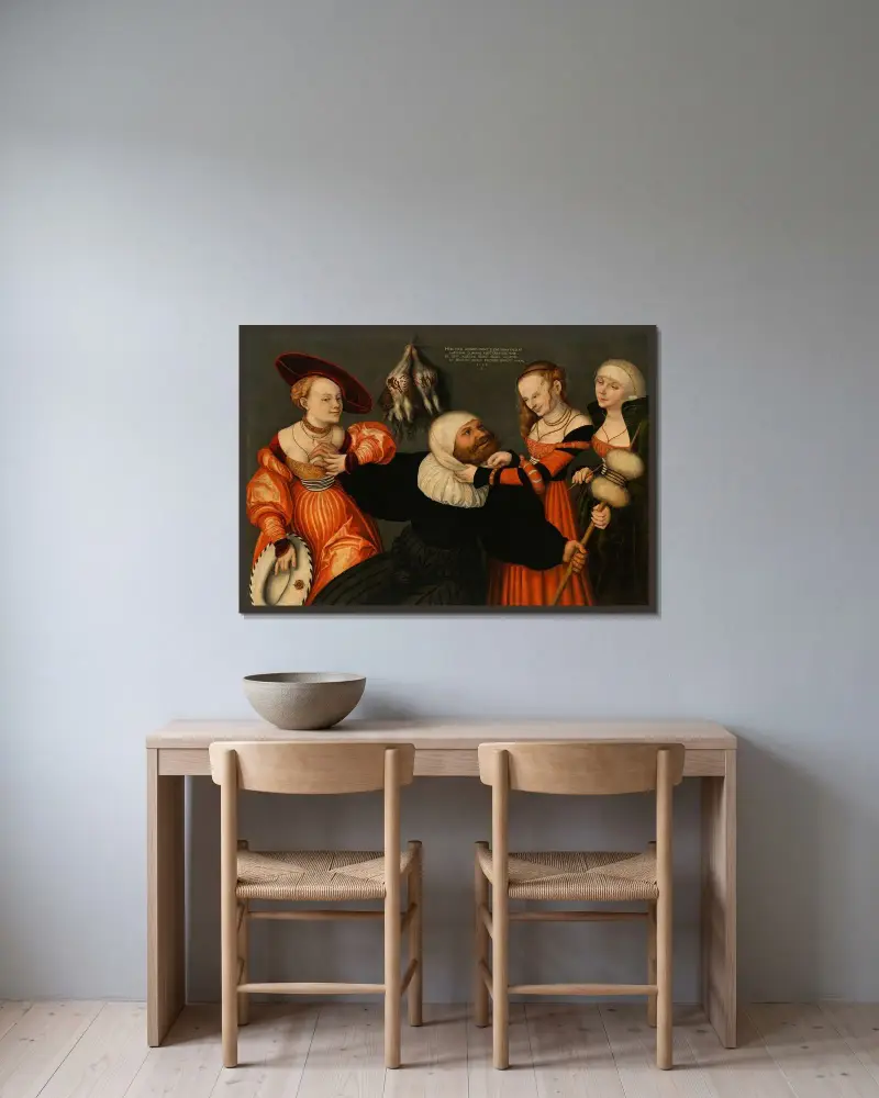 Herkules a Omfale, 1532, Lucas Cranach the Elder v rámu na stěně