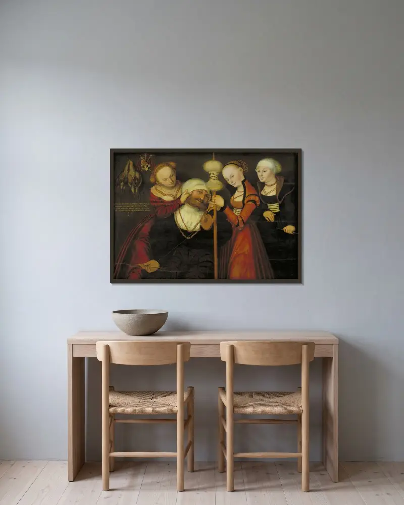 Herkules a Omfale, 1535, Lucas Cranach the Elder v rámu na stěně