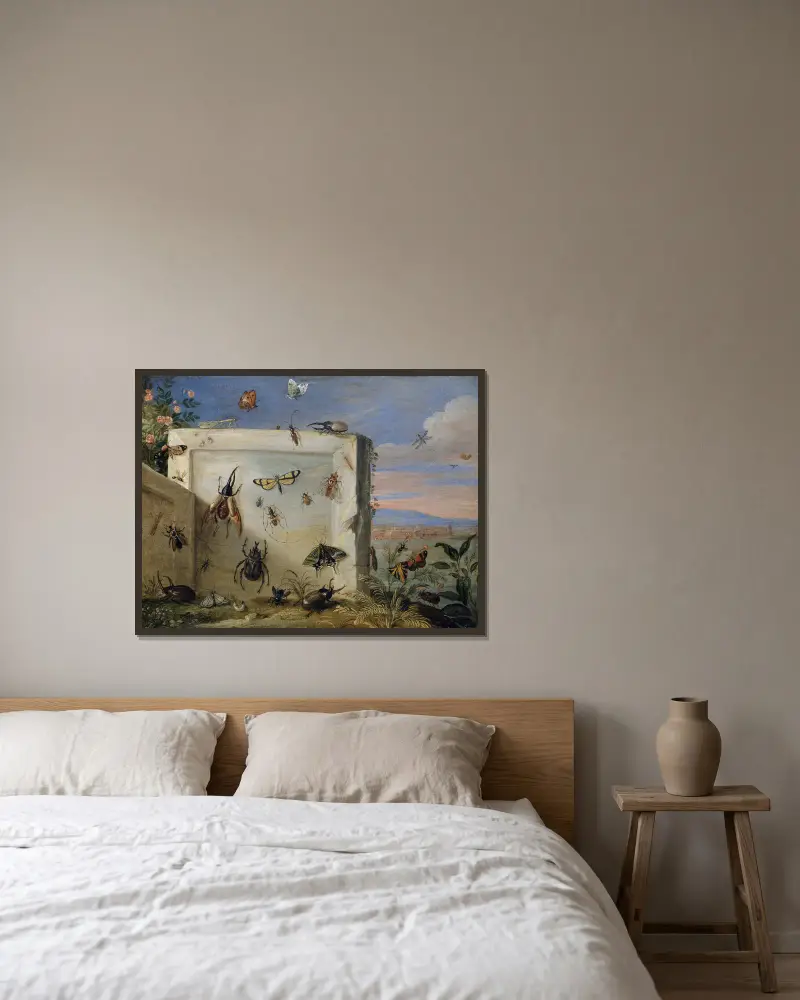 Insekten auf einer Steinplatte von Jan Van Kessel The Elder gerahmt an einer Wand