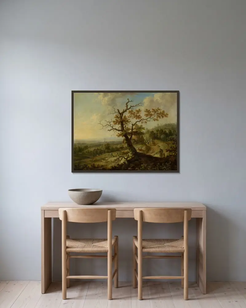 Landschaft mit weidendem Vieh von Christian Georg Schütz the elder gerahmt an einer Wand