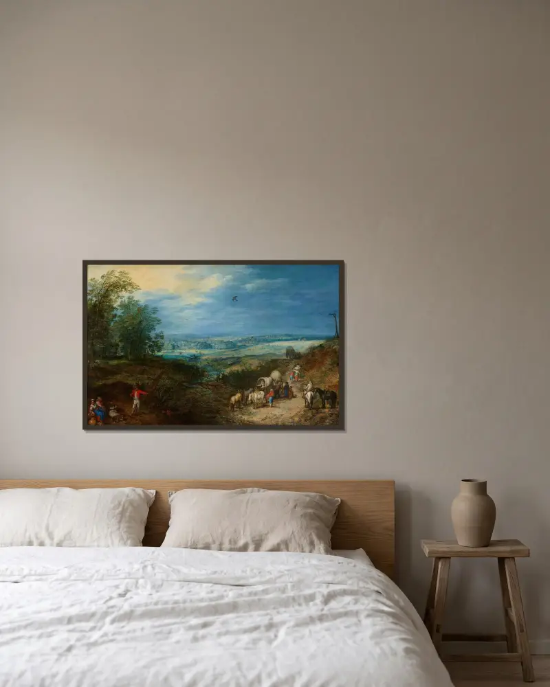 Landskap med bönder av Jan Brueghel The Elder inramad på en vägg