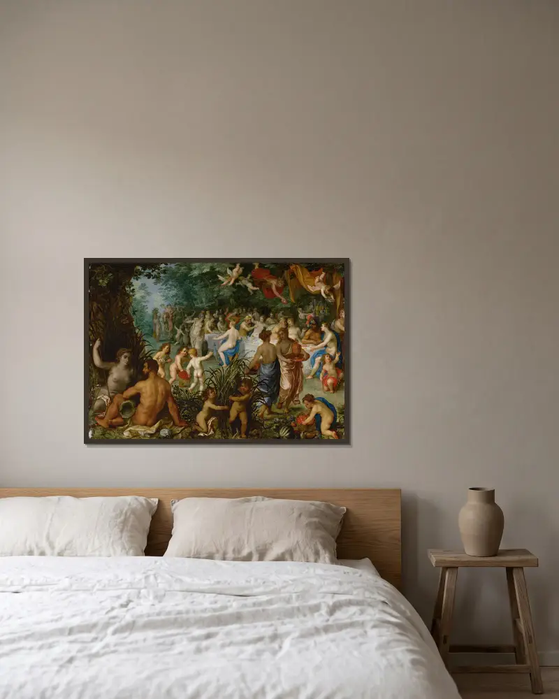 Landscape With Wedding Of Peleus And Thetis av Jan Brueghel The Elder inramad på en vägg