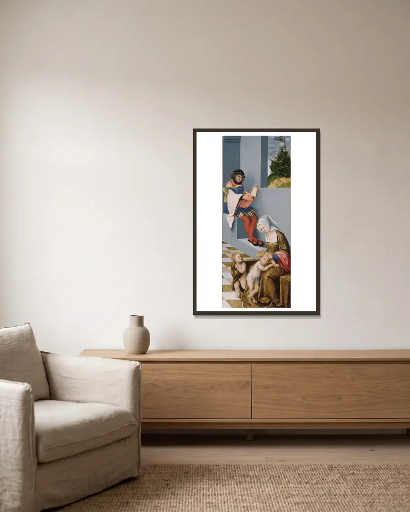 Mary Salome and Zebedaeus with their sons St. James the Greater and St. John the Evangelist av Lucas Cranach the Elder inramad på en vägg