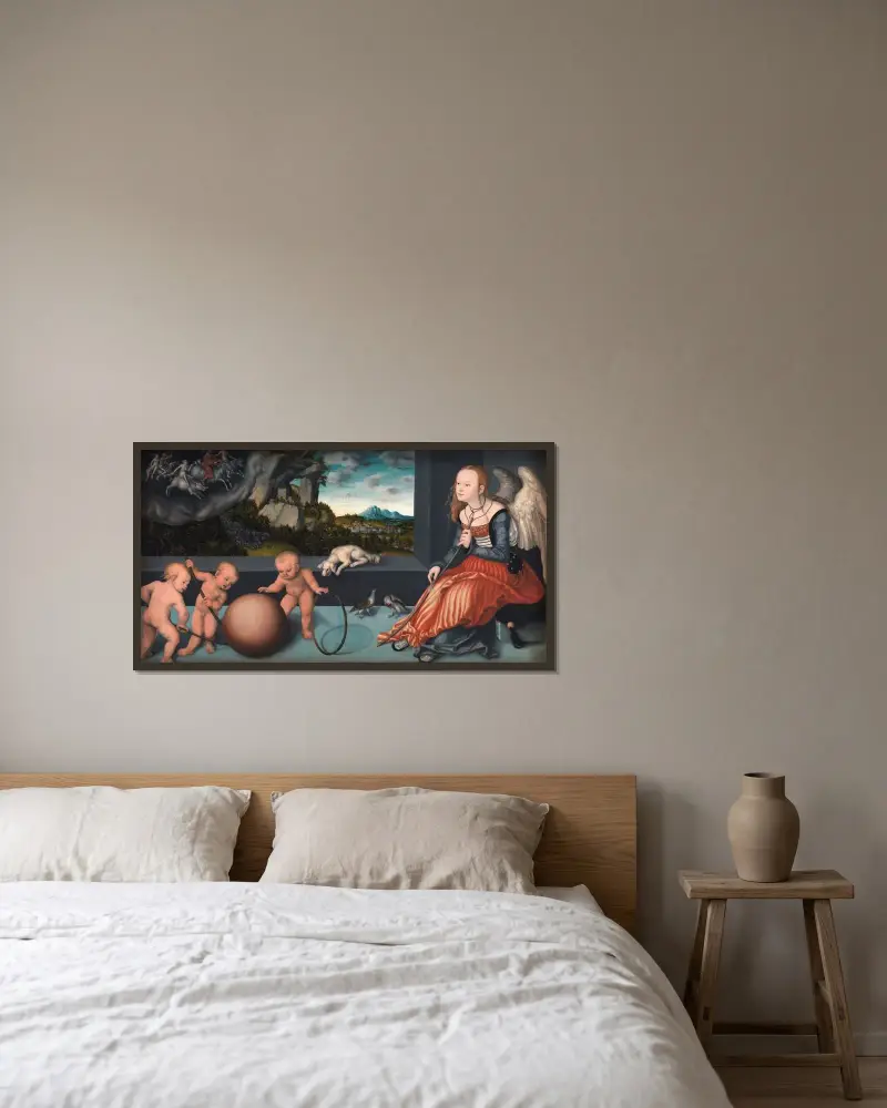 Melancholie von Lucas Cranach the Elder gerahmt an einer Wand