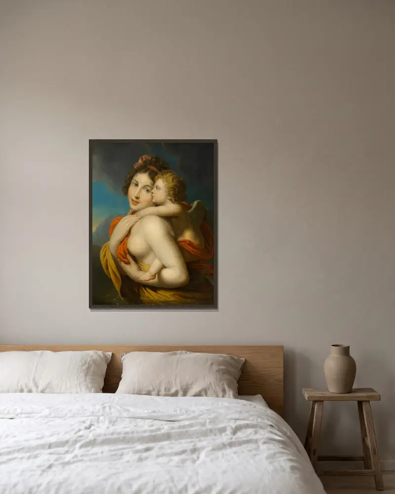 Nymphe trägt Amor durch einen Fluss von Johann Baptist von Lampi the Elder gerahmt an einer Wand